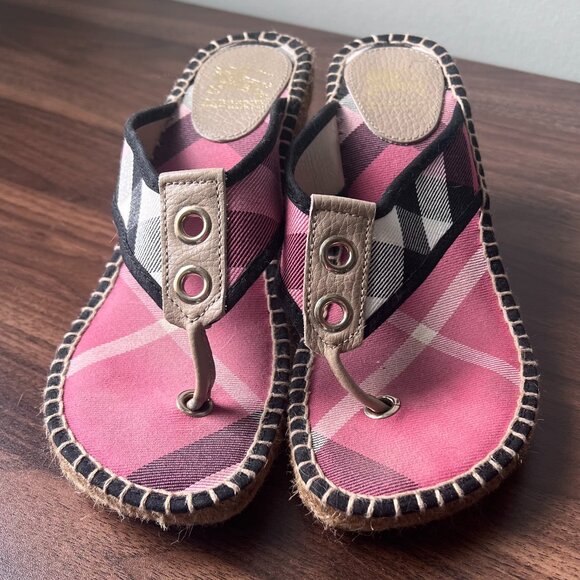 Burberry Pink Nova Check Espadrille Sandlas Size 39 - Picture 1 of 9